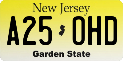 NJ license plate A25OHD