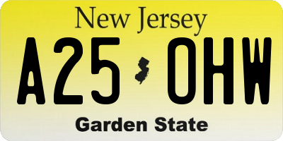 NJ license plate A25OHW
