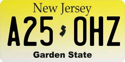 NJ license plate A25OHZ
