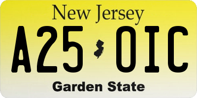 NJ license plate A25OIC
