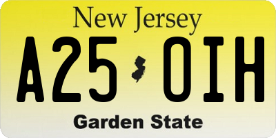 NJ license plate A25OIH