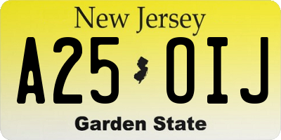 NJ license plate A25OIJ