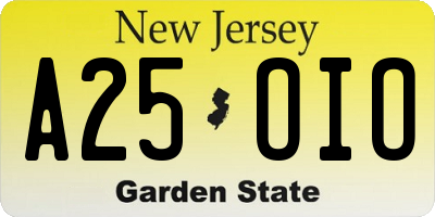 NJ license plate A25OIO
