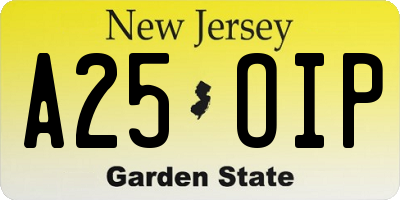 NJ license plate A25OIP
