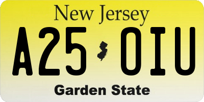 NJ license plate A25OIU