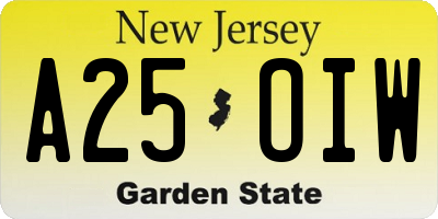 NJ license plate A25OIW