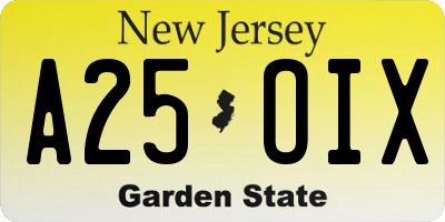 NJ license plate A25OIX