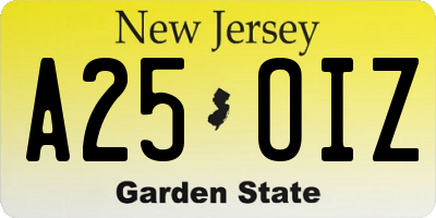 NJ license plate A25OIZ