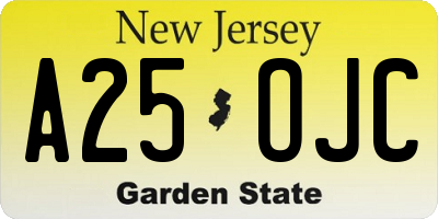 NJ license plate A25OJC