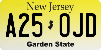 NJ license plate A25OJD