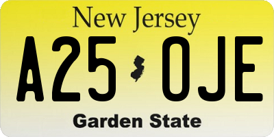 NJ license plate A25OJE