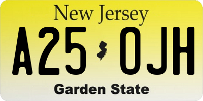 NJ license plate A25OJH