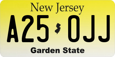 NJ license plate A25OJJ