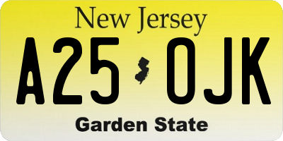 NJ license plate A25OJK