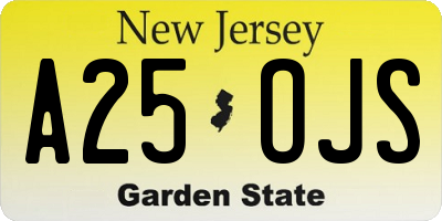 NJ license plate A25OJS