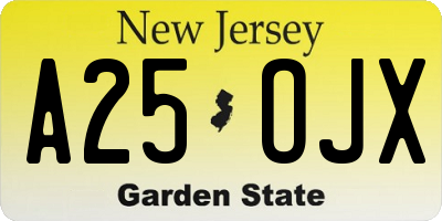NJ license plate A25OJX