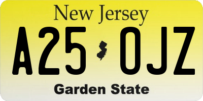NJ license plate A25OJZ