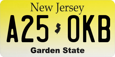NJ license plate A25OKB