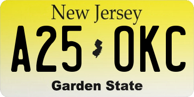 NJ license plate A25OKC