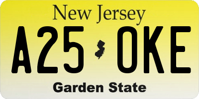 NJ license plate A25OKE