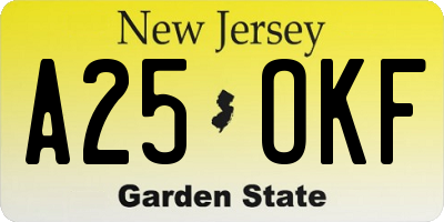 NJ license plate A25OKF