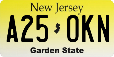 NJ license plate A25OKN