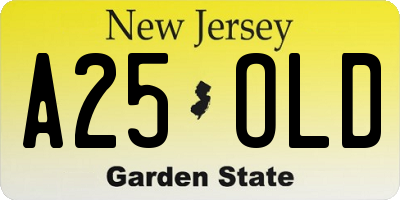 NJ license plate A25OLD