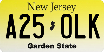 NJ license plate A25OLK