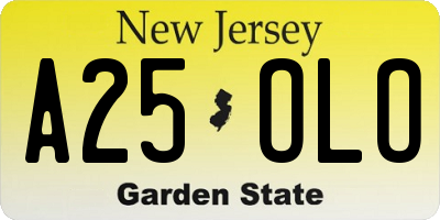 NJ license plate A25OLO