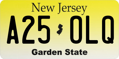 NJ license plate A25OLQ