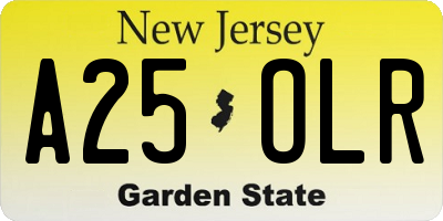 NJ license plate A25OLR
