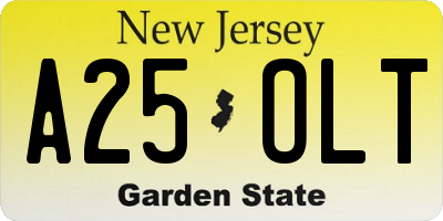 NJ license plate A25OLT