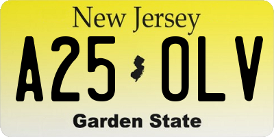 NJ license plate A25OLV