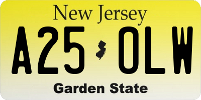 NJ license plate A25OLW