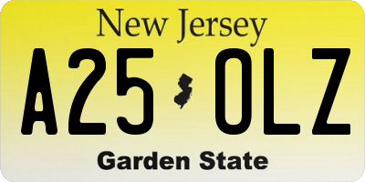 NJ license plate A25OLZ