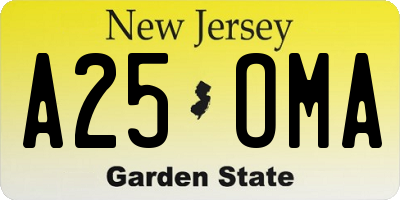 NJ license plate A25OMA