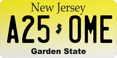 NJ license plate A25OME