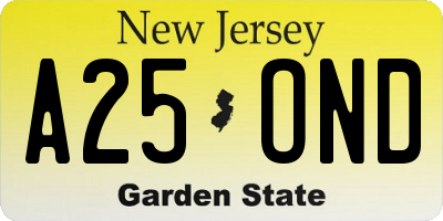 NJ license plate A25OND
