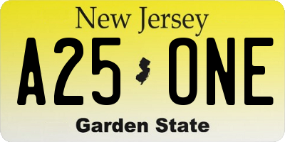NJ license plate A25ONE