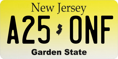 NJ license plate A25ONF