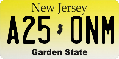 NJ license plate A25ONM