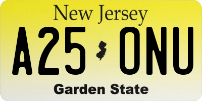 NJ license plate A25ONU