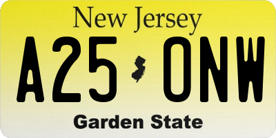 NJ license plate A25ONW