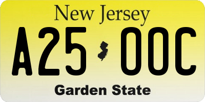 NJ license plate A25OOC