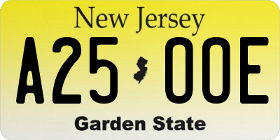 NJ license plate A25OOE