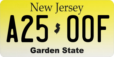 NJ license plate A25OOF