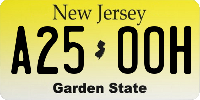 NJ license plate A25OOH
