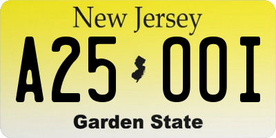 NJ license plate A25OOI