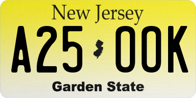 NJ license plate A25OOK