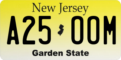 NJ license plate A25OOM